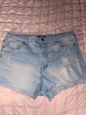 Wax Jean Light Blue Distressed Denim Shorts